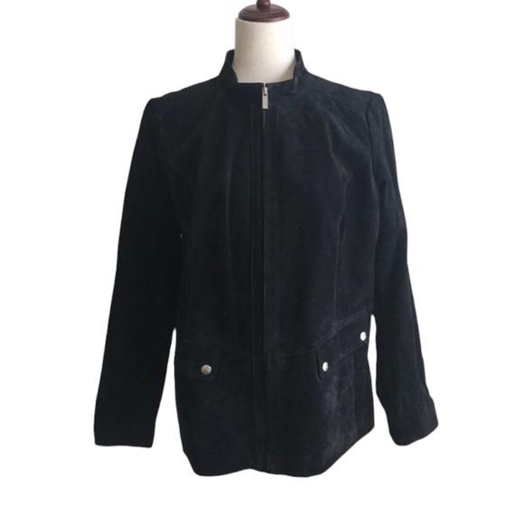 Black Suede Jacket Dennis by Dennis Basso Ladies Medium Jacket New without Tags - Picture 1 of 12